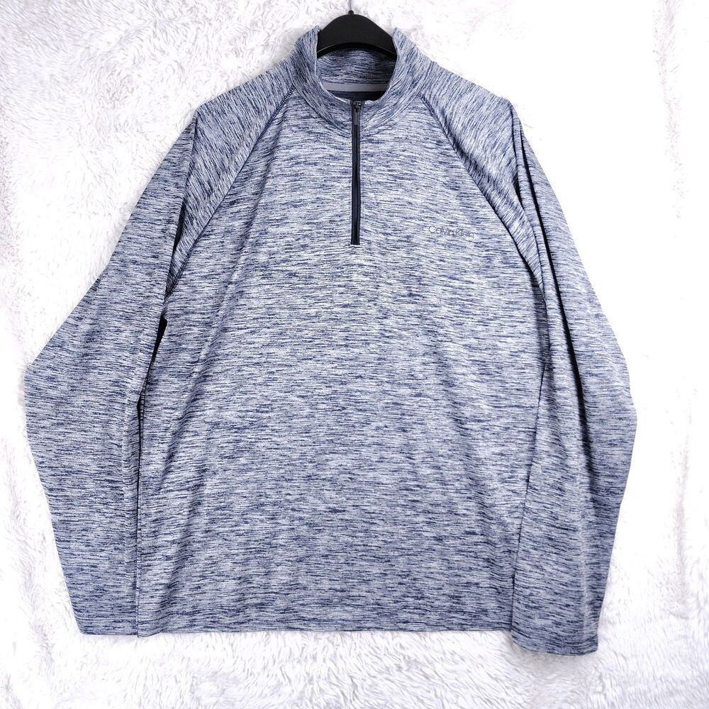Calvin Klein Men's Move 365 Stretch Quick Dry Quarter Zip Blue Grey Heather XL